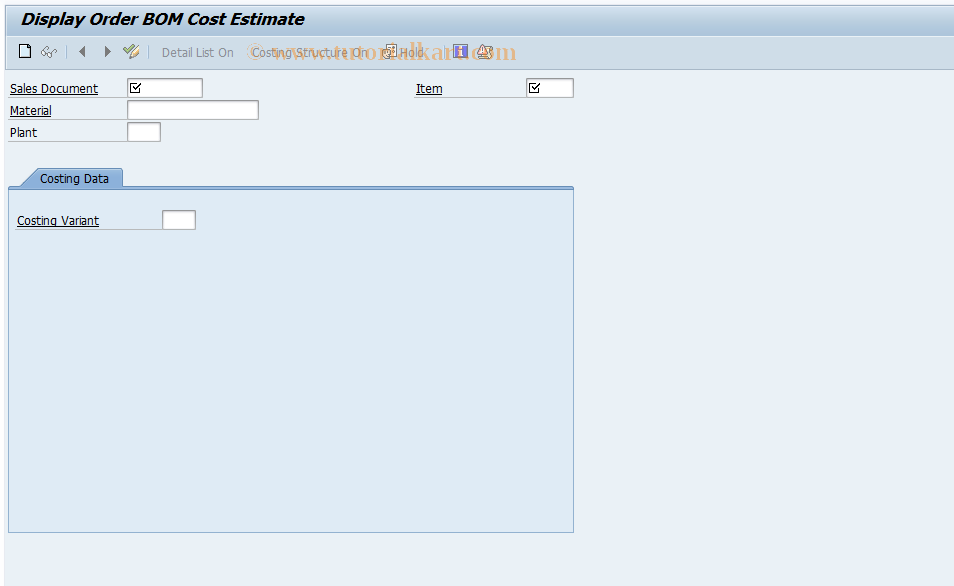 SAP TCode CK53N - Display Order BOM Cost Estimate