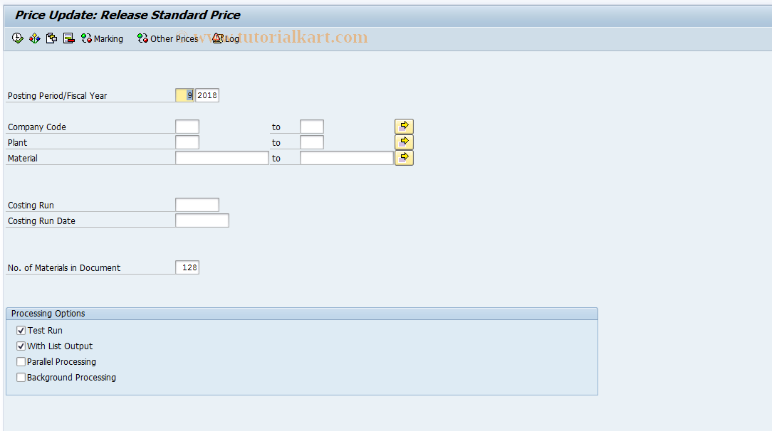 SAP TCode CK68 - Release Costing Run