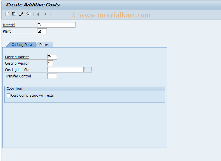 SAP TCode CK74N - Create Additive Costs