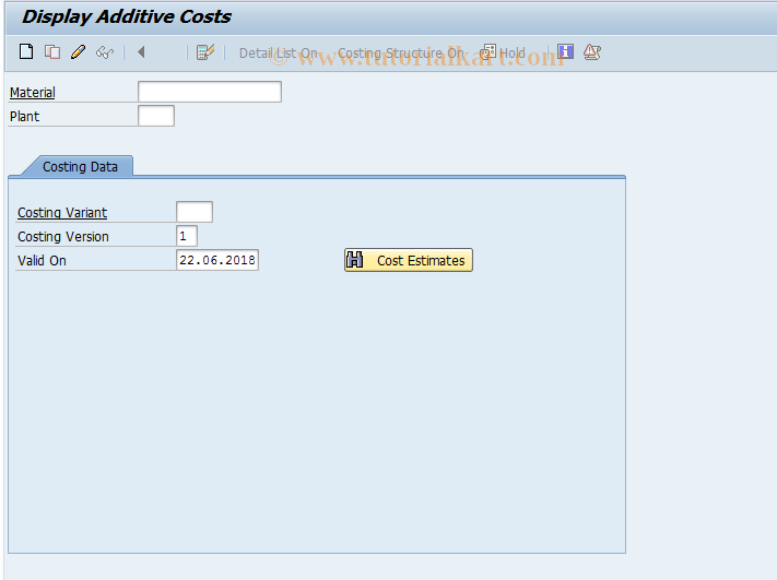 SAP TCode CK75N - Change Additive Costs