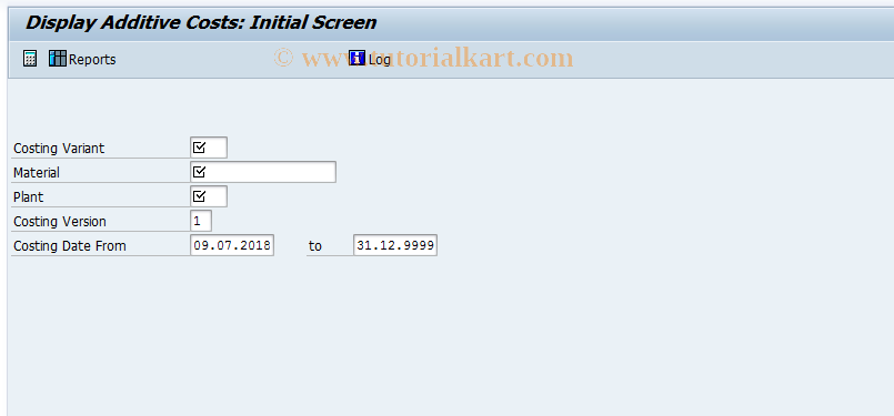 SAP TCode CK76 - Display Additive Costs