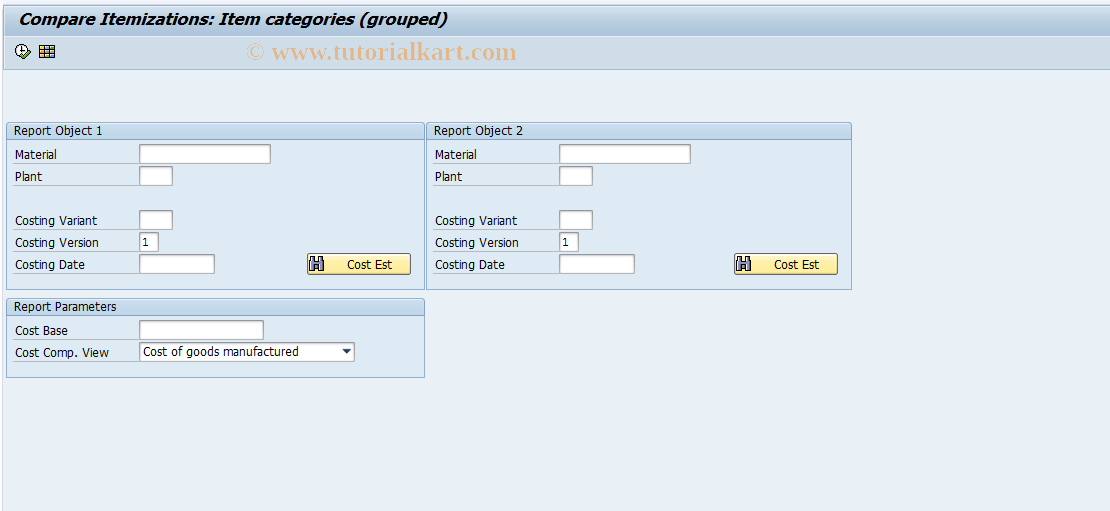 SAP TCode CK79_99 - Material: Itemization Comparison