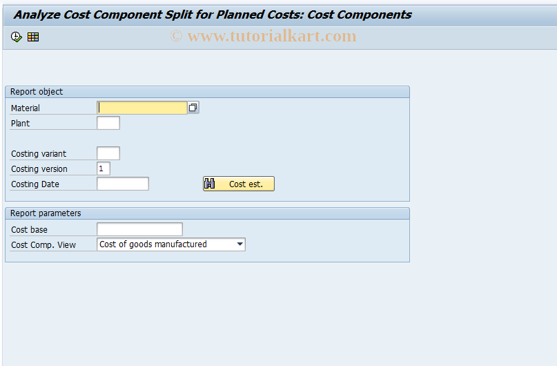SAP TCode CK80_99 - Material: Cost Components