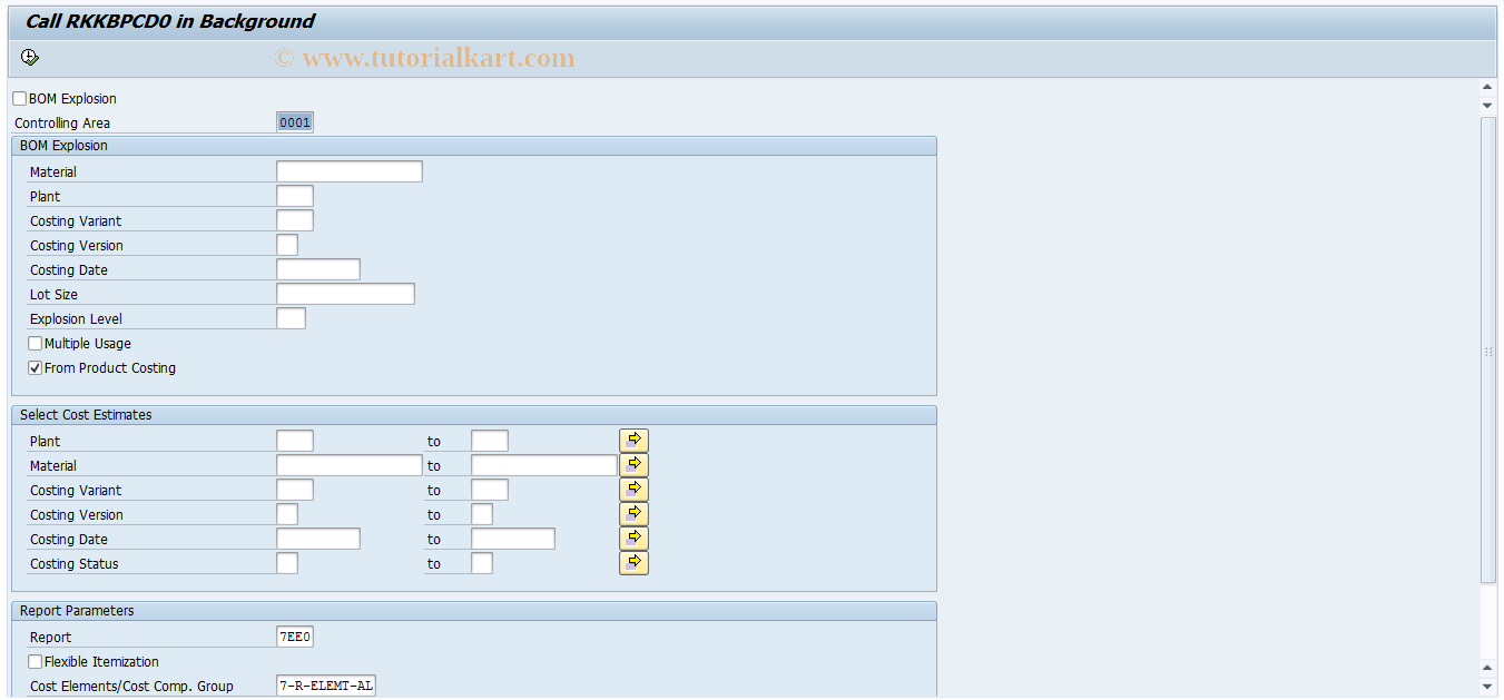 SAP TCode CK83 - Print Cost Estimates in Background