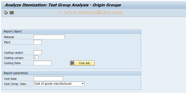 SAP TCode CK84_99 - Material: Itemization