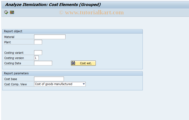 SAP TCode CK84_99_COST_ELEMENT - Cost Elements