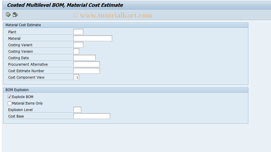 SAP TCode CK86 - Costed Multilevel BOM