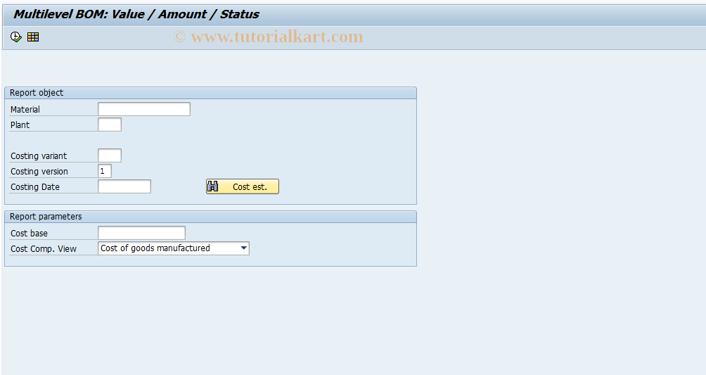 SAP TCode CK86_99 - Material: Multilevel BOM