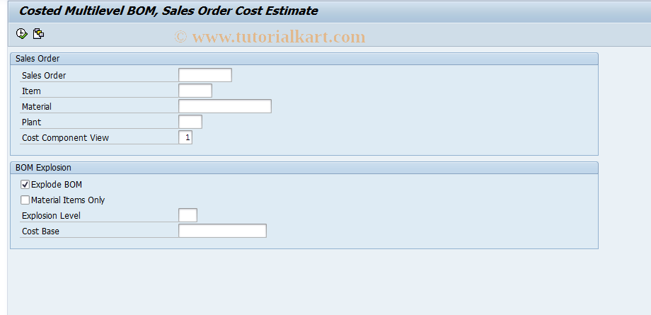 SAP TCode CK87 - Costed BOM Sales Orders