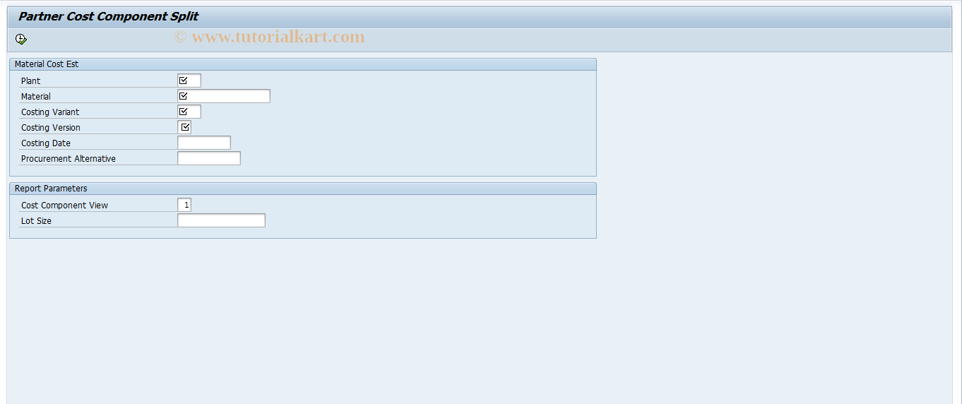 SAP TCode CK88 - Partner Cost Component Split