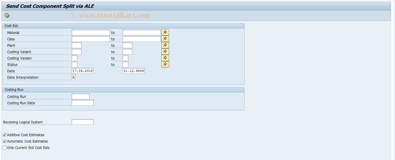 SAP TCode CKA1 - Std Cost Est to Profitability Anal.