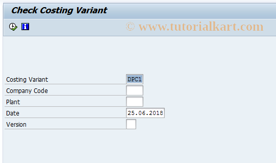 SAP TCode CKC1 - Check Costing Variant