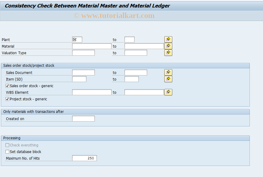 SAP TCode CKMC - Consistency Check for a Material