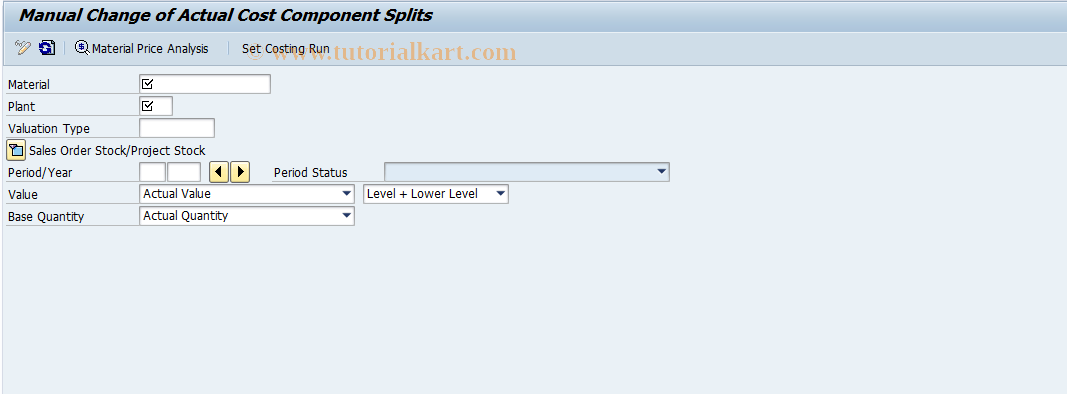 SAP TCode CKMCCC - Manual Change: Actual Cost Comp. Split