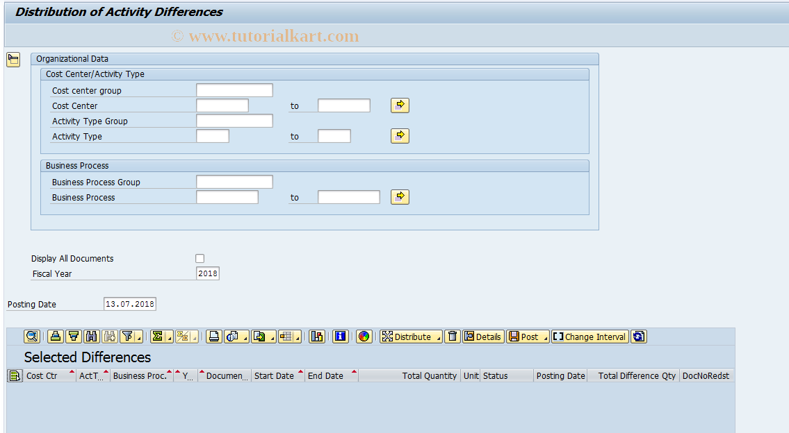 SAP TCode CKMDUVACT - Distribution of Activity Differences