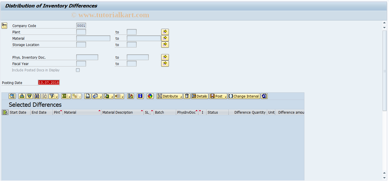 SAP TCode CKMDUVMAT - Distribution of Inventory Diffs