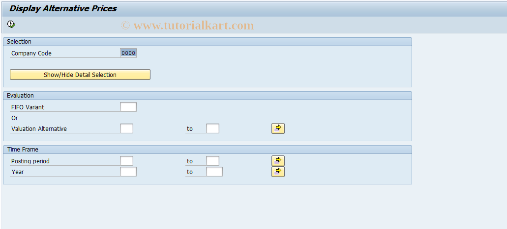 SAP TCode CKMLBB_PRICES_LIST - Display Alternative Prices