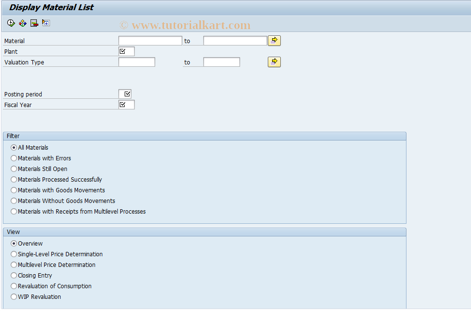 SAP TCode CKMLMAT - Display Material List