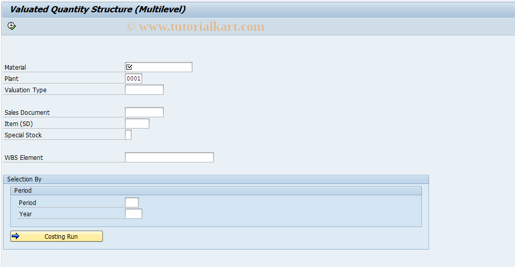 SAP TCode CKMLQS - Valuated Quantity Structure(M-level)