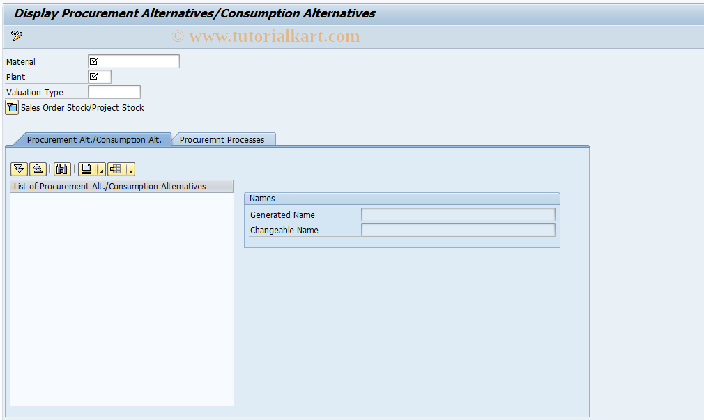 SAP TCode CKML_SURF - Edit Prcrmnt / Cnsmptn Alternatives