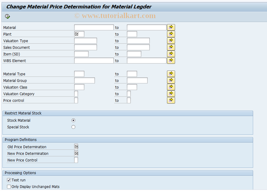 SAP TCode CKMM - Change Price Determination