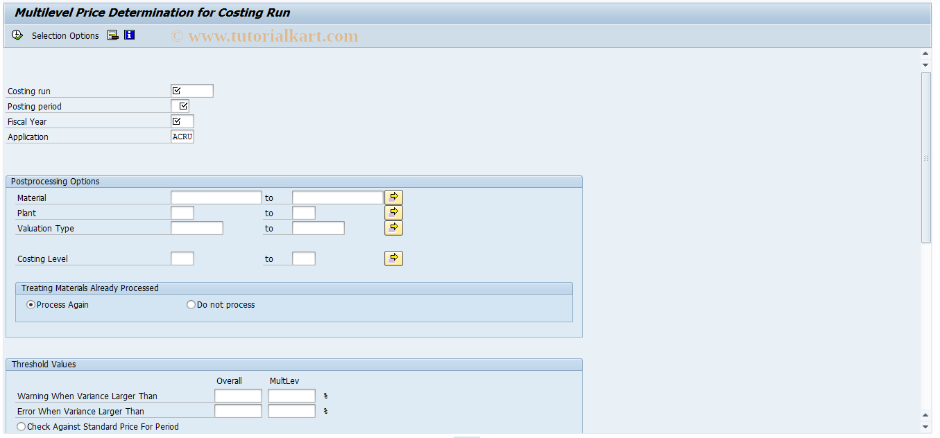 SAP TCode CKMM_RUN - Multilevel Pr. Deter. for Cstg Run