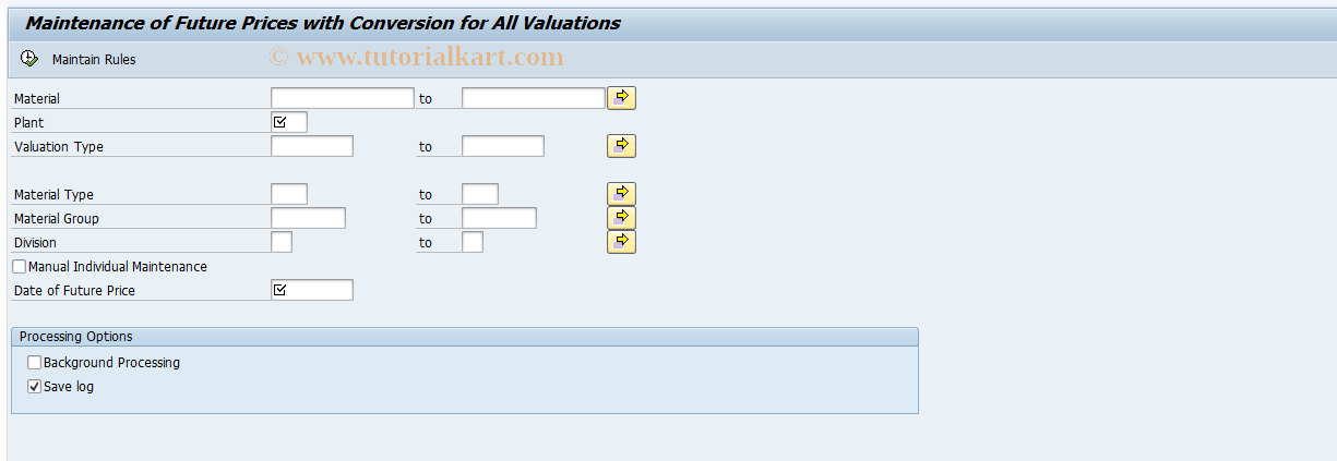 SAP TCode CKMPRP - Maintain Planned Prices
