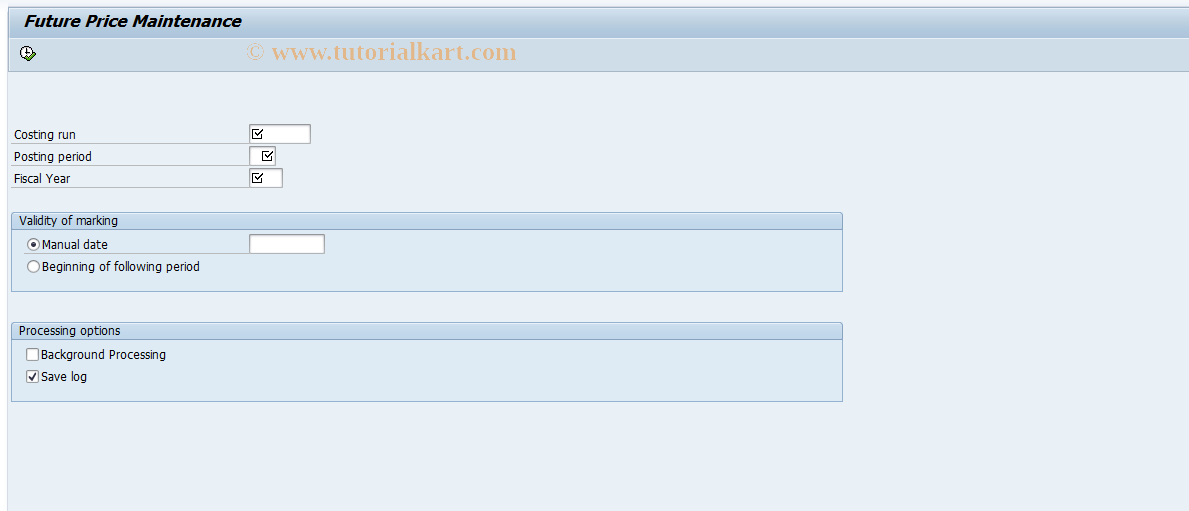 SAP TCode CKMPRP2 - Maintain Future Prices by Profile