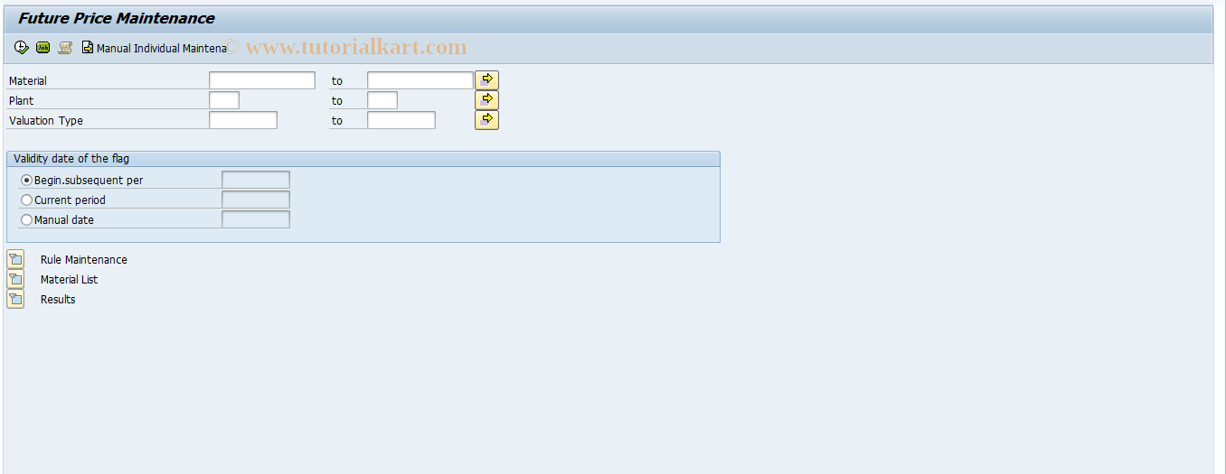 SAP TCode CKMPRPN - Price Maintenance