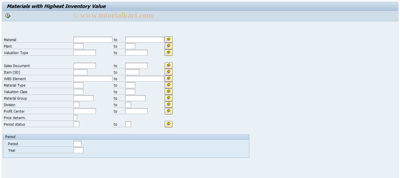 SAP TCode CKMTOPSTOCKVAL - Materials with Highest Inventory Value