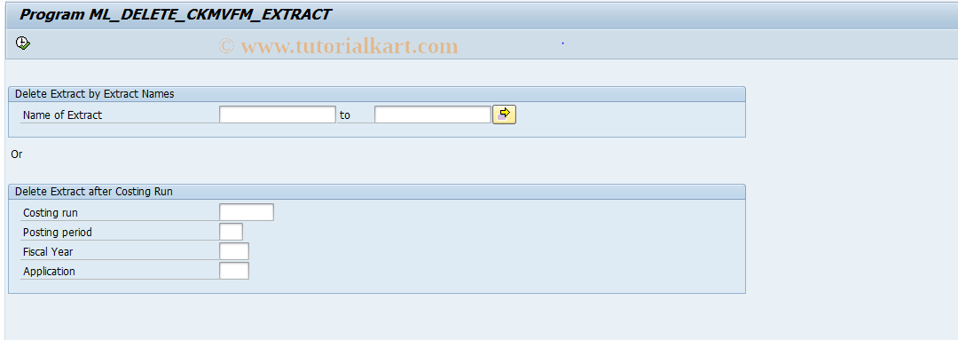 SAP TCode CKMVFM_DEL - Delete Extract