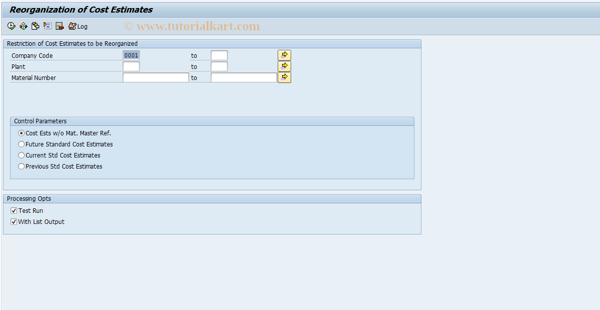 SAP TCode CKR1 - Reorganization in Product Costing