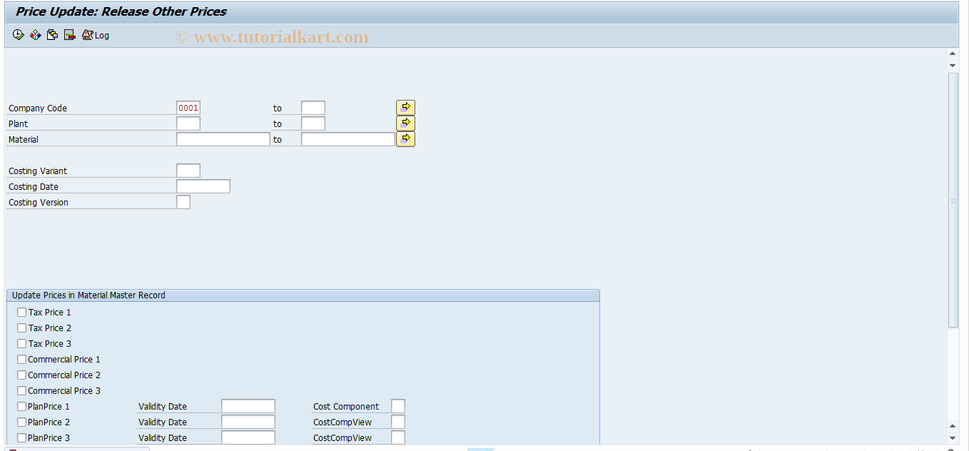 CKU1 SAP Tcode Update Material Price Transaction Code