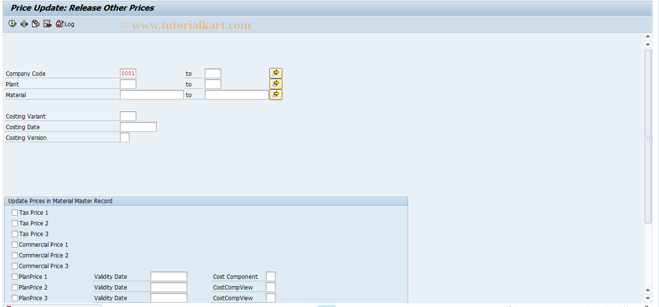 SAP TCode CKU1 - Update Material Price