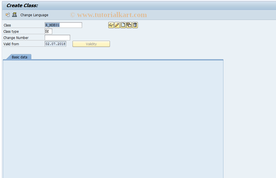 SAP TCode CL01 - Create Class