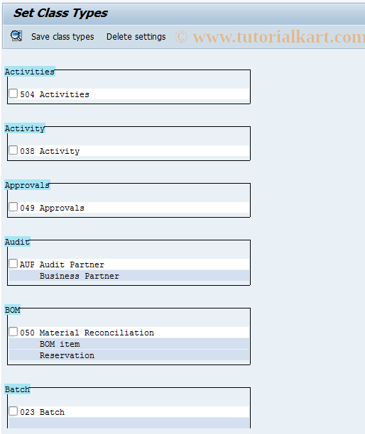 SAP TCode CL2B - Class Types