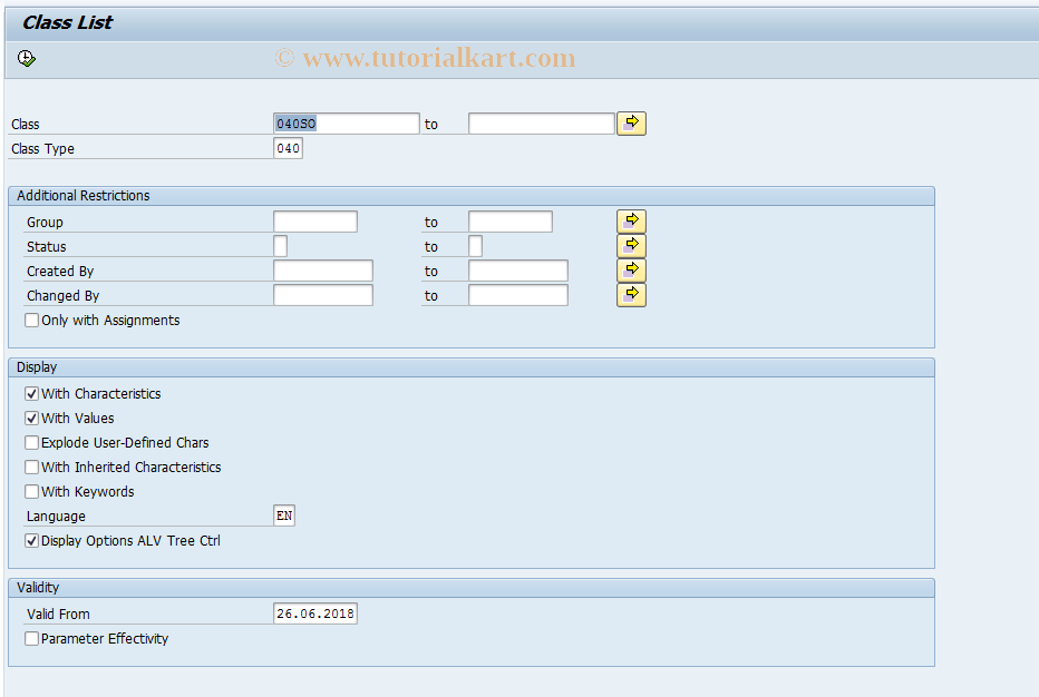 SAP TCode CL6AN - Class List (ALV)