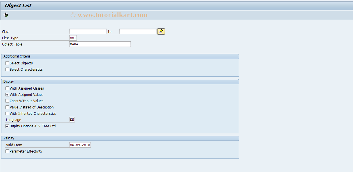 SAP TCode CL6BN - Object List (ALV)