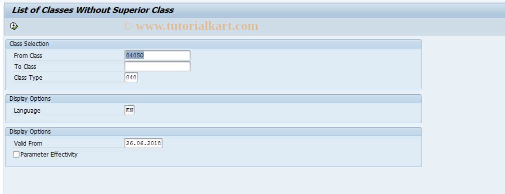 SAP TCode CL6D - Classes Without Superior Class