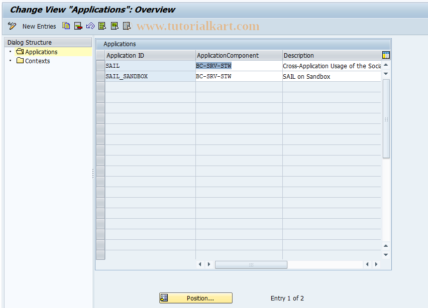SAP TCode CLB_APPLI - Collaboration: Applications