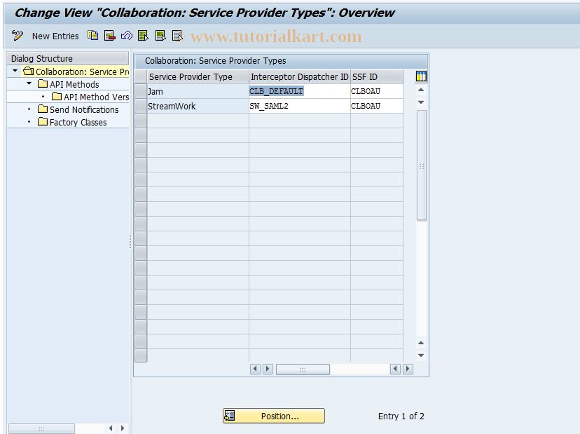 SAP TCode CLB_PTYPE - Collaboration: Service Provider