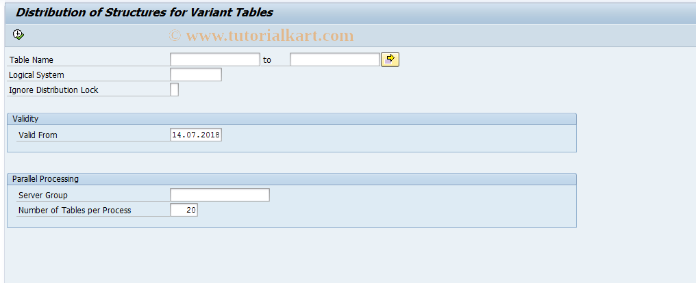 SAP TCode CLD3 - Distr. Variant Tables (Structure)
