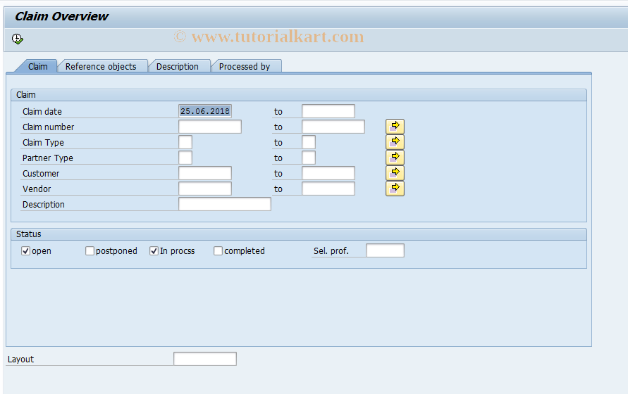 SAP TCode CLM10 - Claim Overview