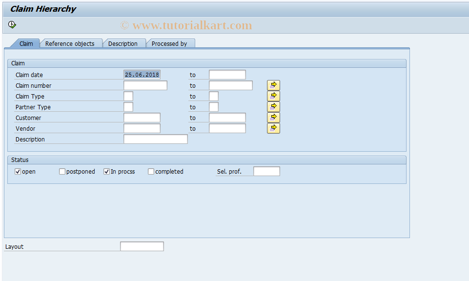 SAP TCode CLM11 - Claim Hierarchy