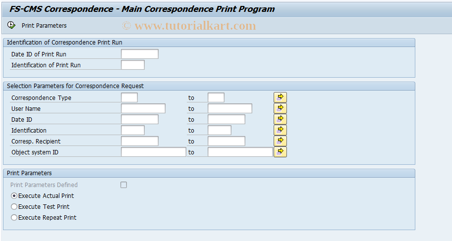 SAP TCode CMS_COR_REQ_PRINT - Start correspondence print