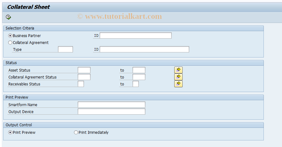 SAP TCode CMS_CS - Collateral Sheet