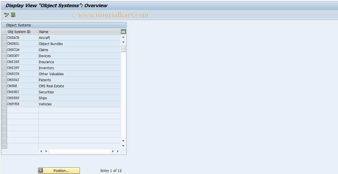 SAP TCode CMS_CUS_01 - Object Systems