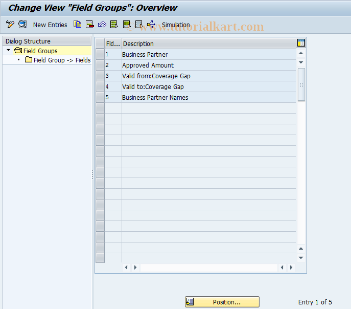 SAP TCode CMS_CUS_ACG_BDT_002 - CMS Control: Field Groups