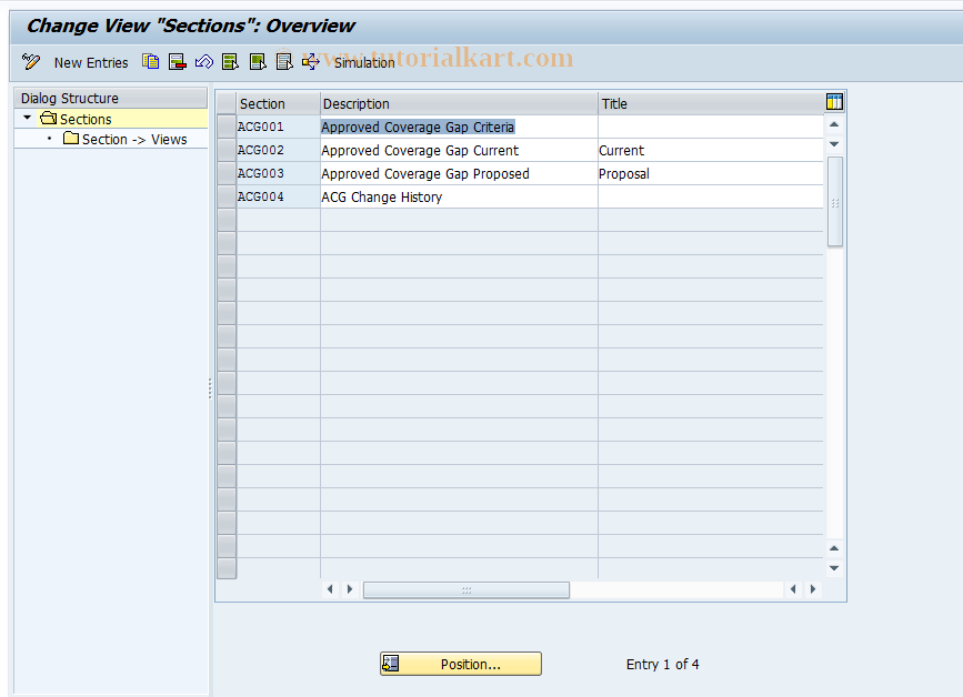 SAP TCode CMS_CUS_ACG_BDT_004 - CMS Control: Sections