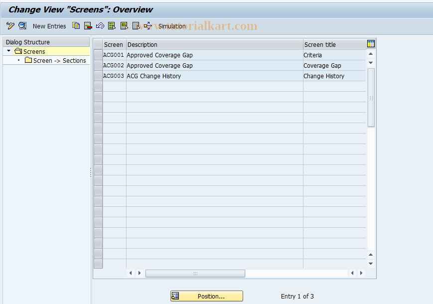 SAP TCode CMS_CUS_ACG_BDT_005 - CMS Control: Screens